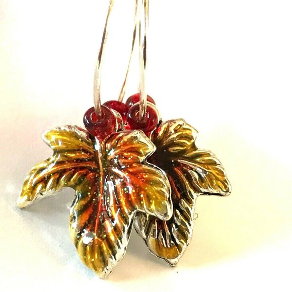 Maple Leaf Earrings Fall Thanksgiving Autumn Tree Halloween Harvest Plated - Picture 7 of 10